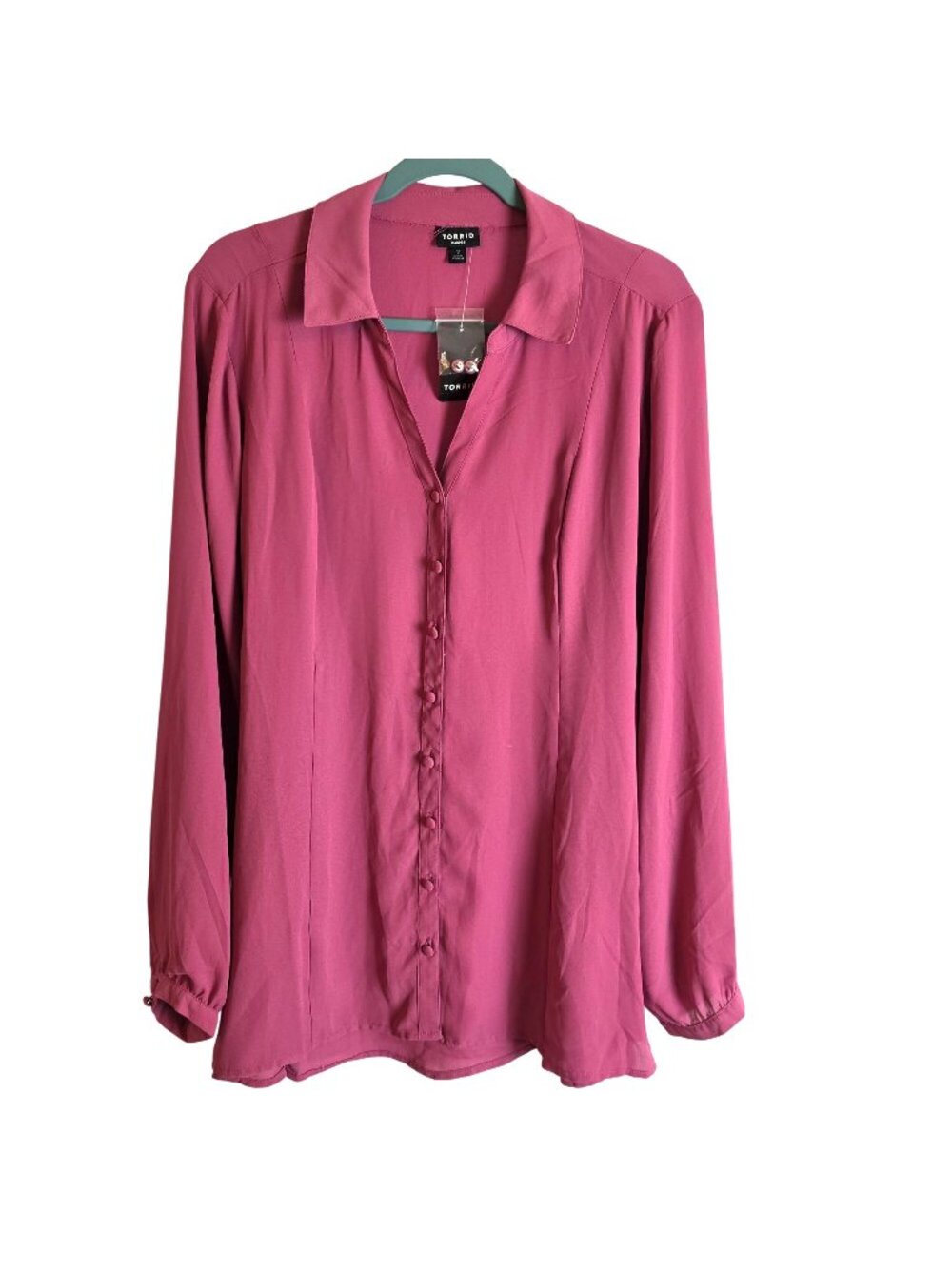NWT Torrid Georgette Fit Flare Blouse Fuchsia Pink Button Front 2X 18/20